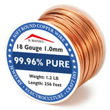 Copper Wire 99.95% Pure - 18 Gauge 1.0mm - 256 Feet, 1.2 Pound Spool - C11000 Soft Copper Wire Craft Wire for Gardening, Electro