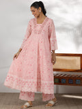 Libas Pink Organza Embroidered Kurta Sets For Women Pink Xl