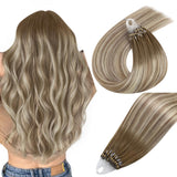 Easyouth Micro Loop Hair Extensions Real Human Hair Ombre Micro Loop Hair Extensions Balayage Dark Brown to Blonde with Brown Mi