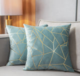 YONGLIU Pack of 2 Velvet Cushion Cases Decorative Gold Foil Geometric Pattern Soft Square Throw Pillow Covers for Modern Homes Couch Sofa Bedroom Living Room Car(Light Blue and Gold 18X18 )-New