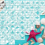 Sea Life Stencils for Kids, 64PCS 3x3 Plastic Reusable Art Stencils for Crafts, Drawing Templates for Wall Wood Fabric Canvas, L