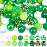 Poen 100 Pcs 20 mm St. Patrick's Day Rhinestone Bubblegum Beads for Pens Bulk Mixed Crystal Shamrock White Green Resin Chunky Be