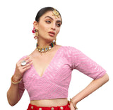 Pujia Mills Womens Fancy Readymade Half Sleeve Sequins Saree Blouse (Baby Pink, 36)