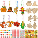Funrous 24 Set Thanksgiving Crafts for Kids, Fall Unfinished DIY Crafts Keychain Thanksgiving Wood Cutouts Ornaments Painting Ki