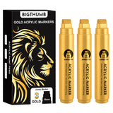 BIGTHUMB 3 Pcs Gold Jumbo Permanent Markers: 15mm Wide Tip Thick Acrylic Paint Pen Large Calligraphy Marker for Rock Painting, P