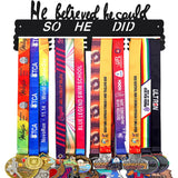 He Believed He Could So He Did Medal Hanger Display for Wall | Holds 60+ Medals | Sturdy Black Steel Sports Medal Holder Rack fo