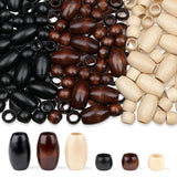ZHIYUXI 135PCS Large Hole Wooden Beads for Hair Braids, Mixed Size Black and Brown Wood Bead 30x20mm & 15x10mm, Natural Rustic M