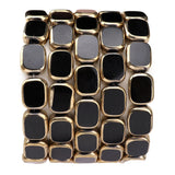 DADIFEN Glass Oval Beads Black 10x12mm 28pcs Rectangle Golden Edge Crystal Loose Beads for DIY Craft Jewelry Making