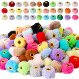 Clapzooki 100 Mixed Color Pom Poms Beads, 0.8 Inch, Faux Fur, Round, Loose Beads for DIY Jewelry Making, Crafts Accessories