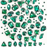 Sew on Rhinestones, 180pcs Emerald Rhinestones Mix Shapes Sew on Glass Rhinestone Gems with Prongsfor Crafts, Clothes, Costume,