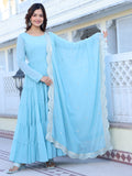 Wedani Georgette Sequins Work Anarkali Kurta Set For Women Sky Blue,SKY BLUE,XL,Georgette,Anarkali,