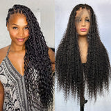 CHARMING YOU Braided Wig Human Hair Full Lace Boho Box Braids Wig Knotless 300Density Pre Plucked With Curly Ends Goddess Gluele