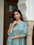 Anni Designer Women'S Rayon Blend Straight Printed Kurta With Pant & Dupatta (Karwaan Grey_M_Grey_Medium),Grey,M,,,