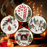 Zhenqing 11CT Stamped Cross Stitch Kit for Adults - 4-Piece Christmas Embroidery Set with 20x20cm Fabric, Plastic 16cm Hoop, Thr