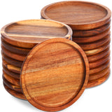 Gejoy 20 Set Acacia Wood Dinner Plates Round Wooden Charger Plates 6 Inch Serving Tray Lightweight, Unbreakable Natural Dinnerwa