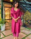 Anni Designer Women'S Rayon Viscose Straight Embroidered Kurta With Pant & Dupatta (Bagicha Rani-Vks03_Xl_Pink_X-Large),Pink,XL,Rayon,Regular,