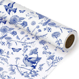 Jarthenaamcs Chinoiserie Floral Wrapping Paper Roll 32.8 Ft X 17 Inch Blue White Flower Bird Gift Wrap Toile Decorative Diy Art