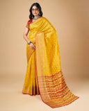 Sugathari Womens Banarasi Saree Pure Kanjivaram Silk Saree Soft New Ladies 2023 Design Wear Pattu Sarees Latest Cotton Party Sari Collections With Blouse Piece For Wedding Sadi (Sam Pari S-6 Yellow)