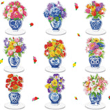 Kosiz 9 Pcs Christmas Diamond Painting Tabletop Decorations Blue and White Flower Diamond Art Kits for Adults Double Sided Acryl