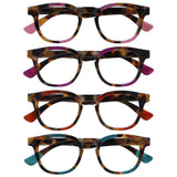 OPULIZE Ava Reading Glasses 4 Pack Flattering Rounded Frame Spring Hinges Scratch Resistant Brown Tortoiseshelll Pink Purple Red