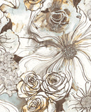 NextWall Harry & Grace Ink Rose Abstract Floral Peel and Stick Wallpaper (Mocha & Blue Mist)