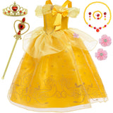 Princess Dresses for Girls Princess Costume Kids Belle Dress Up Birthday Christmas Halloween Party with Accessories 4T 5T(120CM,