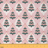 JEJELOIU Christmas Tree Fabric by The Yard Xmas Theme Upholstery Fabric for Sewing Crafting Pink Grid Waterproof Indoor Outdoor