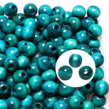 15mm Teal Wood Beads with 5mm Hole for Craft, Large Hole Macrame Beads, 50pcs