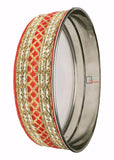 Blue Earth Decorated Atta Stainless Steel Chalni Karwachauth Stainless Steel sieves for Puja | Karwachauth Handcrafted Red Puja/