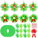 Hollowfly 48 Set Christmas Handprint Wreath Craft Kits DIY Paper Hand Print Wreath Hanging Ornaments Make Your Own Xmas Craft wi