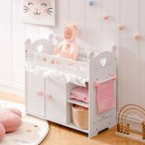 ROBOTIME Baby Doll Crib - Wooden Baby Doll Changing Table with Storage - Bedding & Hooks, Fits 18-21 Dolls, Doll Bed Playset for