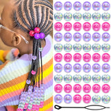 VENOFEN 60PCS Hair Beads Purple&Pink&Clear Transparent AB Round Bead for Hair Dreadlock Cute Plastic Pony Bead Kid Girls Hair Ac