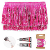 Yhsheen Rose Pink Fringe Trim with Tinsel, 5Yards X 4 Inch Metallic Fringe Trim with B7000 Glue for Karma Jacket Costume Crafts