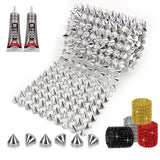 0.5 Yard Spike for Crafts Stude for Clothing, Silver Black Spike Stud with Glue, Cone Flatback Plastic Trim Mesh for Holloween P