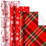 MAYPLUSS Christmas Wrapping Paper Rolls - 17 X 120 Per Roll - Classic Vintage Funky Red Santa Claus, Snowflakes, and Plaid Patte