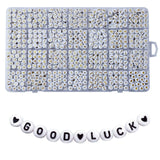 1400pcs Letter Beads, 4x7 mm Acrylic Alphabet Beads, Beads for Jewelry and Bracelet Making, in 28 Grid Box (White and Gold)