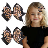 Whaline 2Pcs Leopard Hair Bow Clips Grosgrain Ribbon Alligator Clips Brown Safari Jungle Cheetah Hair Barrettes for Birthday Bab