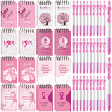 Lincia 96 Pcs Breast Cancer Awareness Notepads Pink Ribbon Retractable Pens Gel Ink Pens Breast Cancer Journal Notebook Retracta