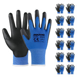 DULFINE Safety Work Gloves PU Coated-12 Pairs,Blue Seamless Knit Glove with Polyurethane Coated Smooth Grip on Palm & Fingers, f