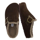 CUSHIONAIRE Haven Genuine Leather Clogs for Women - Faux Fur Lined Slip-On Womens Shoes with Cork Footbed and Adjustable Buckle,