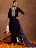 Libas Women'S Silk Blend Yoke Design Kurta Set (Gs962_Purple Purple M