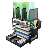 Simple Trending 5 Tier Mesh Desk File Organizer, Paper Letter Tray File Holder with Sliding Drawer Organizer for Office Home, Bl