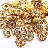 14mm 150pcs Crystals Golden Yellow Glass Gems Sew on Rhinestones, Metal Base Claw Flatback Rhinestones for Crafting, Sunflower S