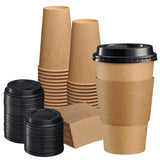 GUSTO [50 Sets 16 oz. Disposable Kraft Coffee Cups with Black Lids, Sleeves - To Go Paper Hot Cups- Formerly Comfy Package