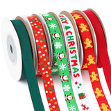 DECYOOL Christmas Ribbon, 6 Rolls 60 Yards Snowflakes Santa Claus Gingerbread Man Dots Ribbon for Christmas Crafts, 10mm Wide Gr