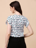 Wedani Women'S Casual Short Sleeves Round Neck Foral Top (Large White-2),White-2,L,Polyester,Western,