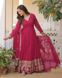 Wedani Faux Georgette Embroidered Anarkali Kurta Set For Womens (In Alpha L Regular Pink),PINK,L,Georgette,Anarkali,Dupatta