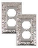 TREEWELL 2-Pack Duplex Outlet Cover Plate, Paisley Pattern Satin Nickel Metal Wall Plates for Electrical Outlets, 1 Gang Recepta