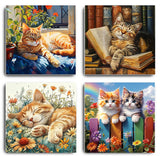 AIBOERL 4 Pack Cat Diamond Art Kits for Adults, Cat Diamond Painting Kits for Beginner Kitten Round 5D Full Drill Diamond Dots C