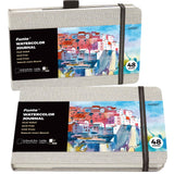 Funto Watercolor Journal, 8.5x5.5, 2 Pack, 48 Pages Each, Cold-Pressed, Inner Paper Pocket and Elastic Band, Art Supplies for Mi